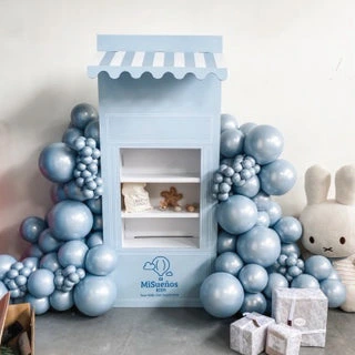 Personalised shop-front shelving backdrop by Cardboard Kustomz